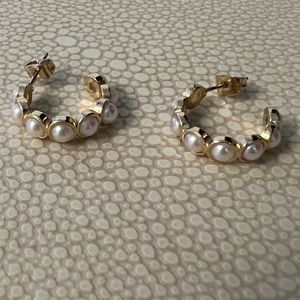 Gold and Pearl Hoop Earrings